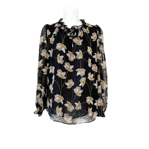 Bar III Black Floral Chiffon Blouse size Large - Picture 3 of 9